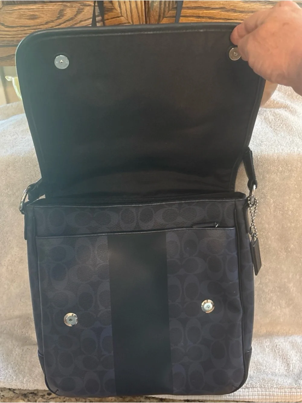 Coach Men’s Black Signature Stripe Messenger Bag